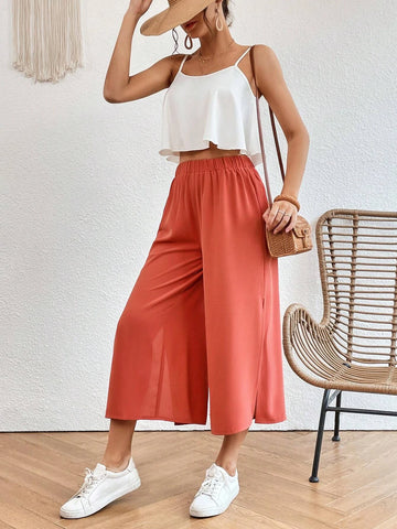 Solid Cami Top & Split Thigh Wide Leg Pants