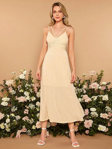 Solid Ruched Bust Cami Bridesmaid Dress