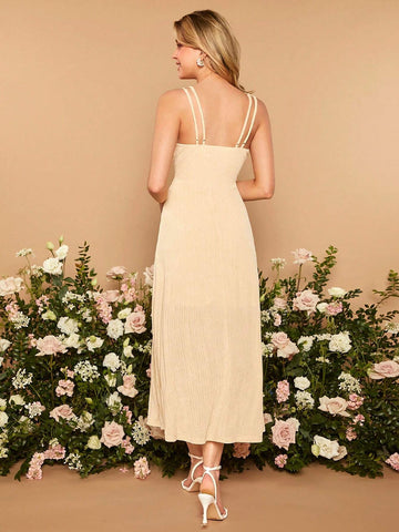 Solid Ruched Bust Cami Bridesmaid Dress