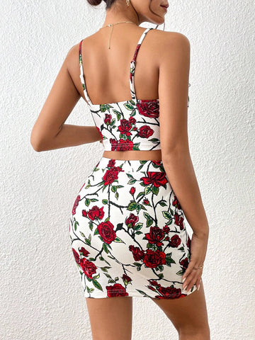 Floral Print Cami Top & Bodycon Skirt