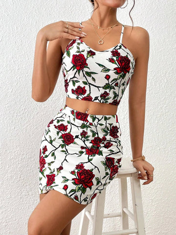 Floral Print Cami Top & Bodycon Skirt