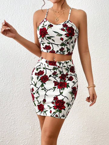 Floral Print Cami Top & Bodycon Skirt