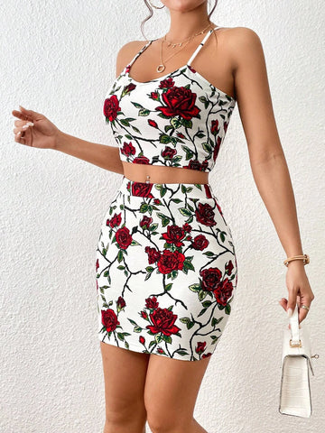 Floral Print Cami Top & Bodycon Skirt