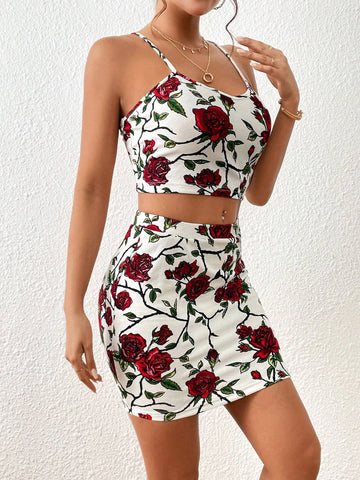 Floral Print Cami Top & Bodycon Skirt