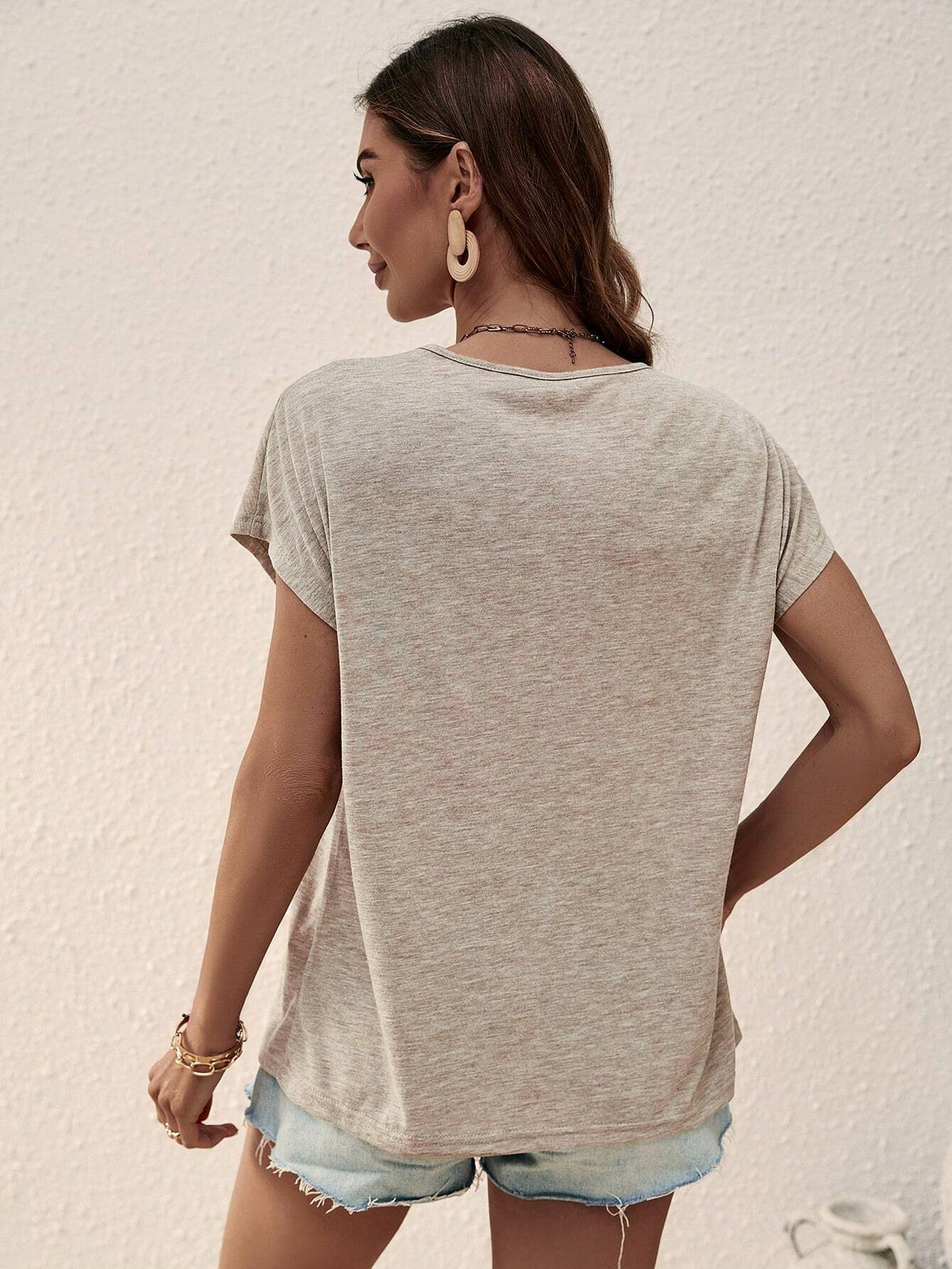 EMERY ROSE Guipure Lace Panel Batwing Sleeve Tee