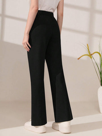Letter Patched Split Hem Flare Leg Pants