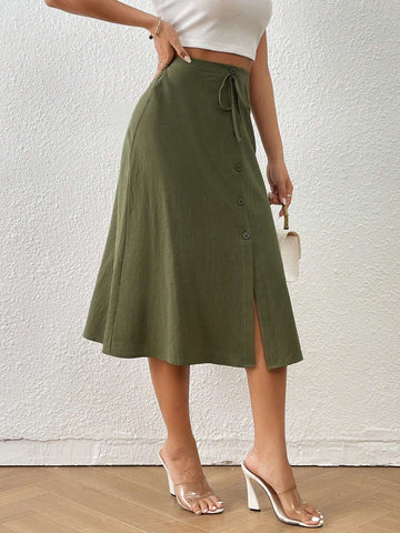 Frenchy Button Front Knot Front Skirt