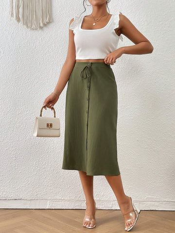 Frenchy Button Front Knot Front Skirt
