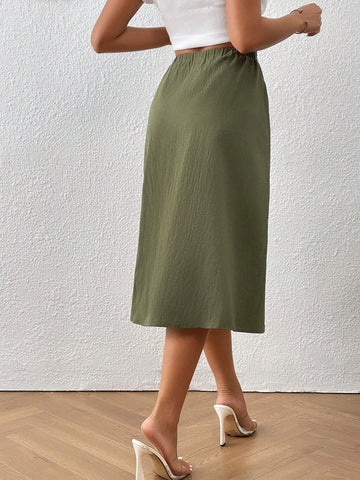 Frenchy Button Front Knot Front Skirt