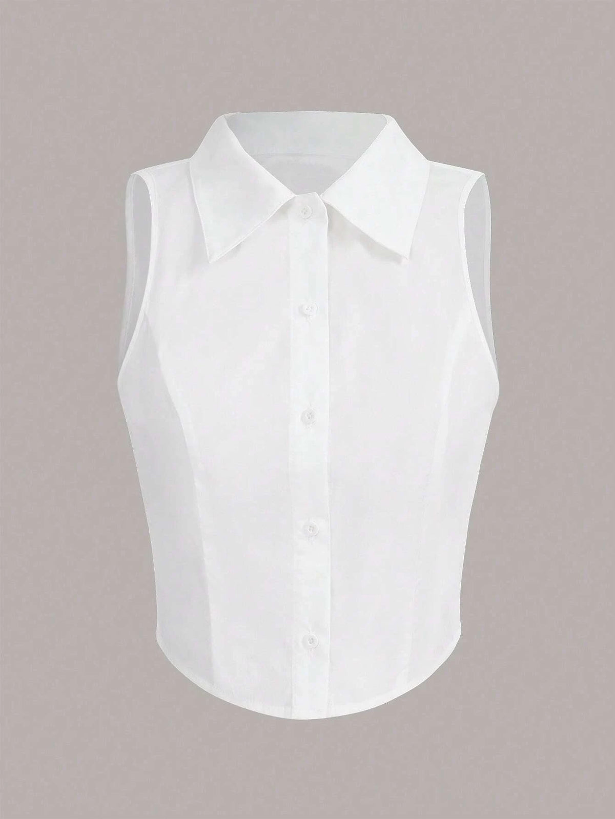 EZwear Solid Button Front Sleeveless Crop Blouse