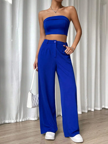 Solid Tube Top & Wide Leg Pants