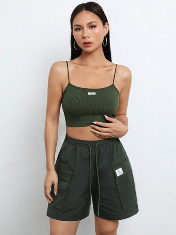 Patched Detail Cami Top & Flap Pocket Shorts