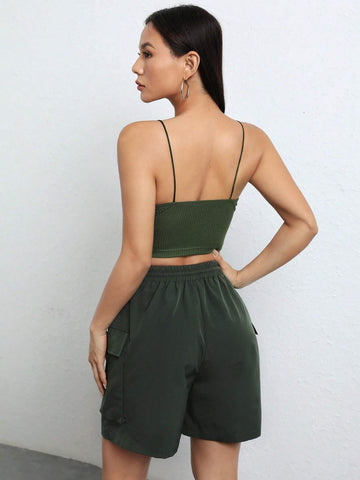 Patched Detail Cami Top & Flap Pocket Shorts