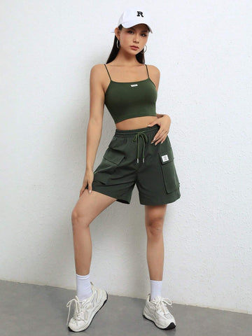Patched Detail Cami Top & Flap Pocket Shorts