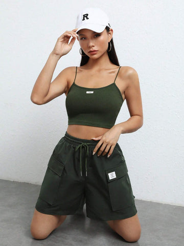 Patched Detail Cami Top & Flap Pocket Shorts