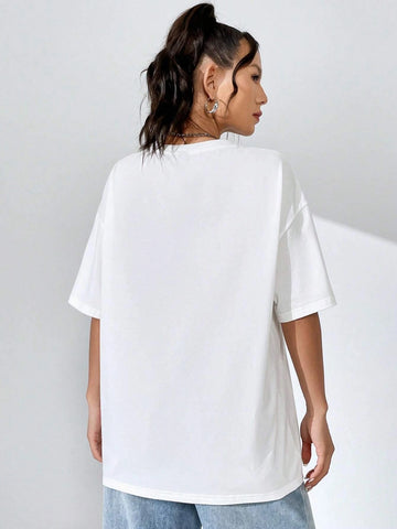 Rabbit And Letter Graphic Drop Shoulder Tee