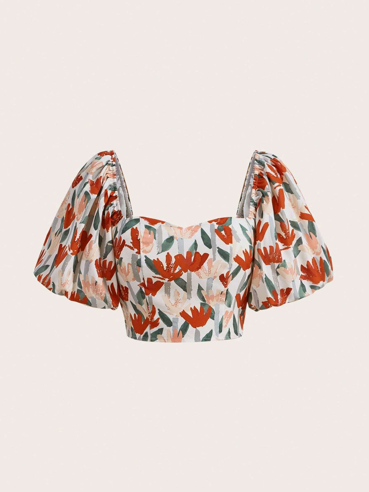 Floral Print Puff Sleeve Crop Blouse