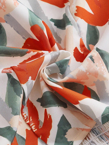 Floral Print Puff Sleeve Crop Blouse