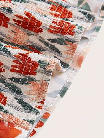 Floral Print Puff Sleeve Crop Blouse