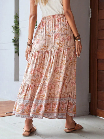 EMERY ROSE Floral Print Tassel Tie Waist Ruffle Hem Skirt