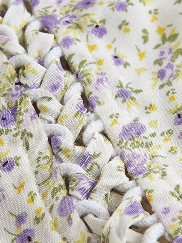 Ditsy Floral Print Lace Up Front Crop Blouse