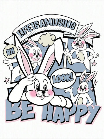 Rabbit And Letter Graphic Drop Shoulder Tee