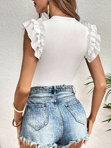 Solid Ruffle Trim Bodysuit
