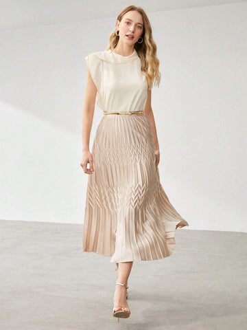 MOTF PREMIUM FLOWY PLEATED MIDI SKIRT