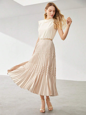 MOTF PREMIUM FLOWY PLEATED MIDI SKIRT