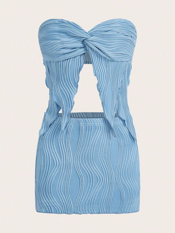 Twist Front Asymmetrical Hem Crop Tube Top & Bodycon Skirt