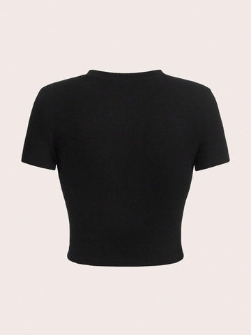 EZwear Motorcycle & Letter Graphic Crop Tee