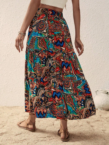 EMERY ROSE Allover Print Ruffle Hem Skirt