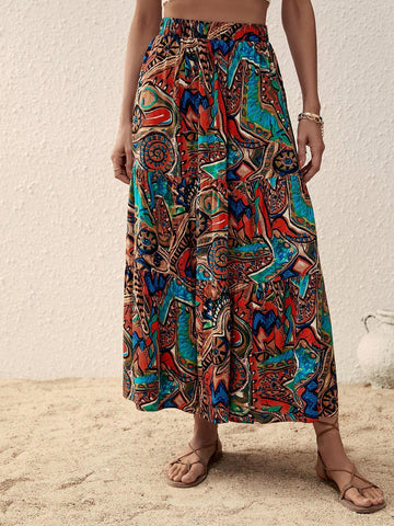 EMERY ROSE Allover Print Ruffle Hem Skirt