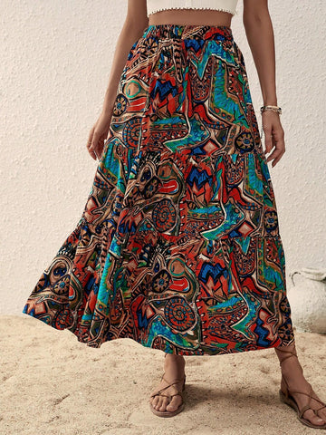 EMERY ROSE Allover Print Ruffle Hem Skirt