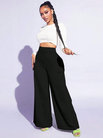 SXY Flap Pocket Side Wide Leg Pants