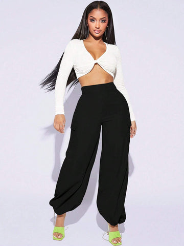 SXY Flap Pocket Side Wide Leg Pants