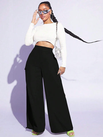 SXY Flap Pocket Side Wide Leg Pants