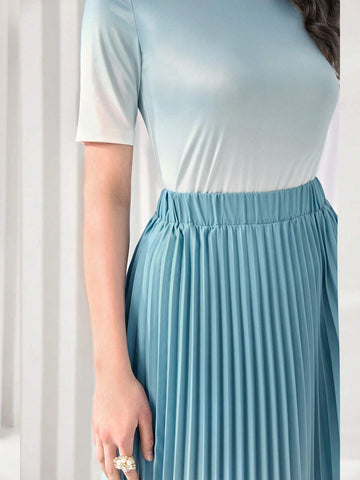 Ombre Mock Neck Tee & Pleated Skirt