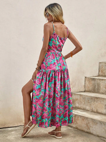 EMERY ROSE Allover Floral Print Cami Top & Split Thigh Ruffle Hem Skirt