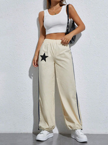 Star Patched Contrast Side Seam Pants