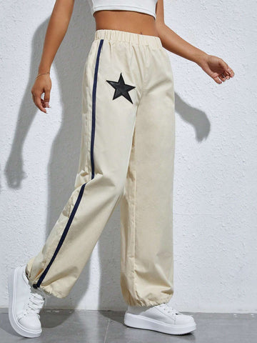 Star Patched Contrast Side Seam Pants