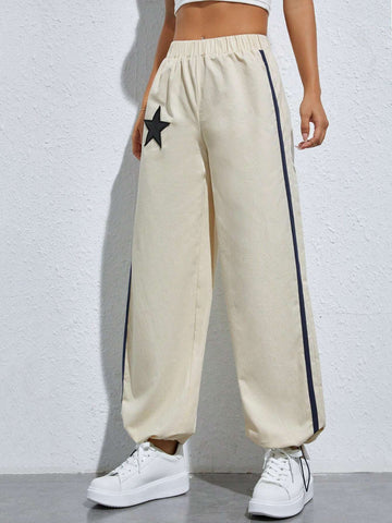 Star Patched Contrast Side Seam Pants