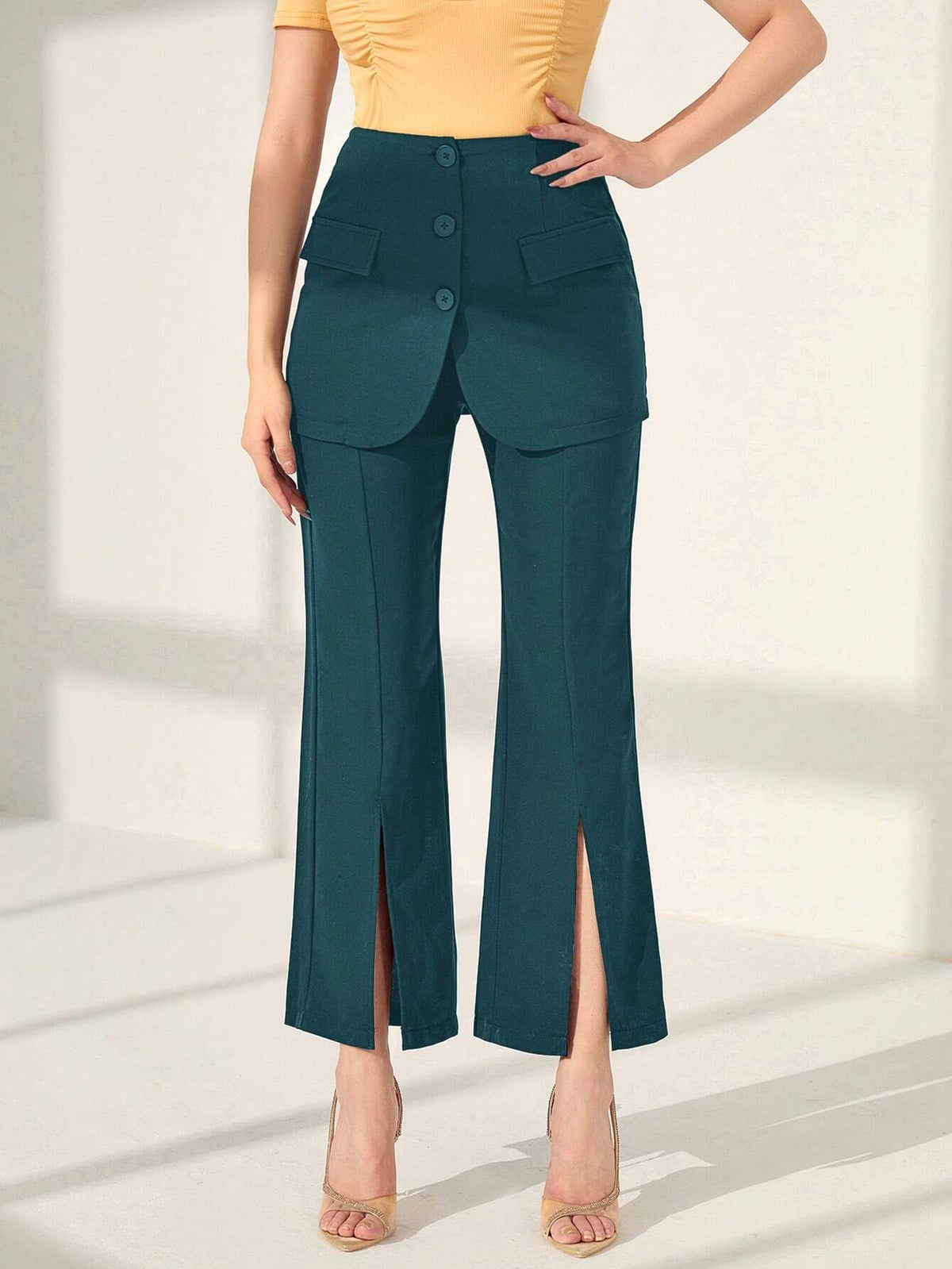 Mulvari Button Front Split Hem Flare Leg Pants
