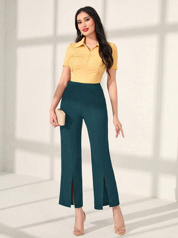Mulvari Button Front Split Hem Flare Leg Pants