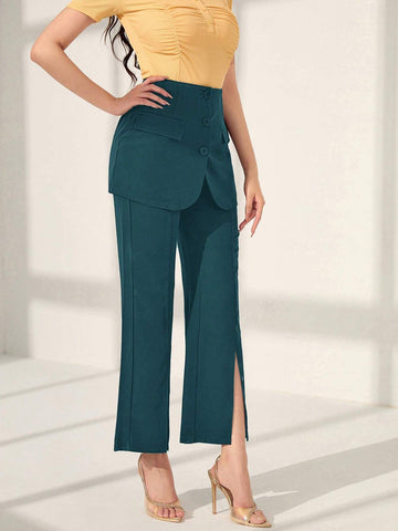 Mulvari Button Front Split Hem Flare Leg Pants
