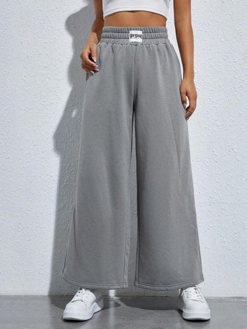 PETITE Letter Patched Detail Wide Leg Sweatpants
