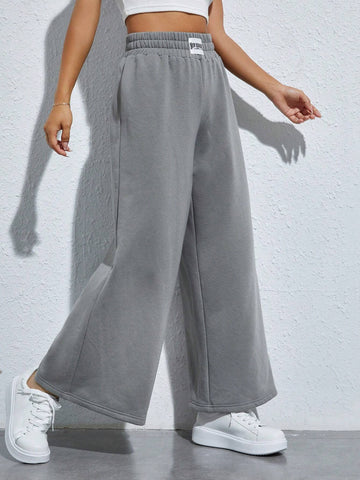 PETITE Letter Patched Detail Wide Leg Sweatpants