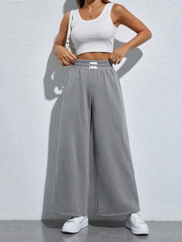 PETITE Letter Patched Detail Wide Leg Sweatpants