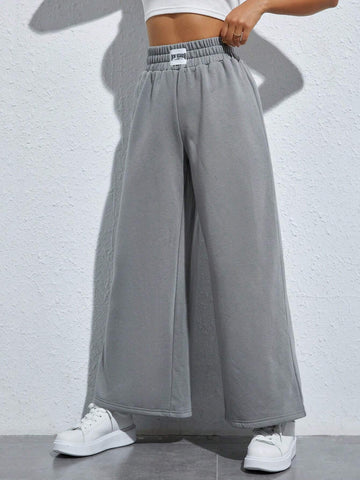 PETITE Letter Patched Detail Wide Leg Sweatpants