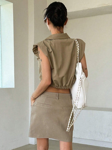 DAZY UFO Graphic Shoulder Pad Shirt & Skirt